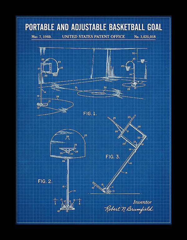 Portable Adjustable Basketball Goal Blueprint Patent Us3025058