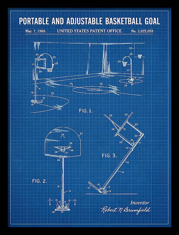 Portable Adjustable Basketball Goal Blueprint Patent Us3025058