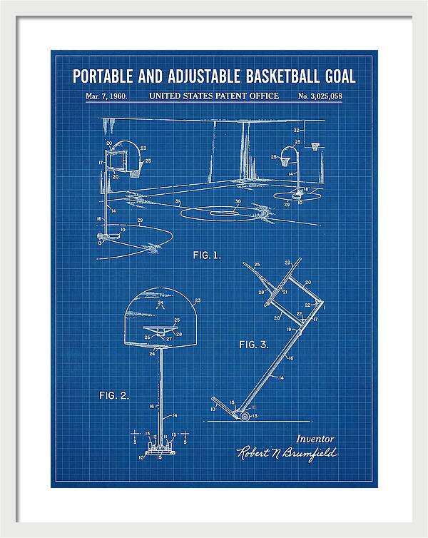 Portable Adjustable Basketball Goal Blueprint Patent Us3025058