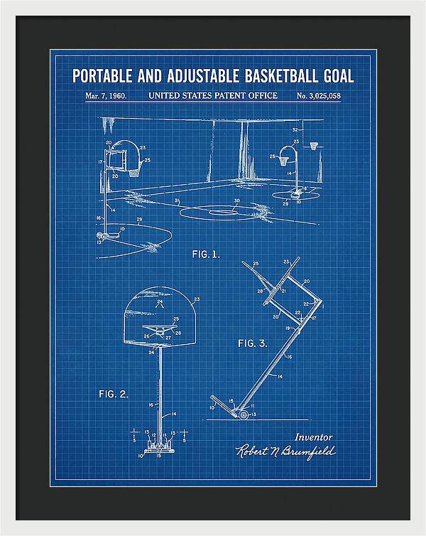 Portable Adjustable Basketball Goal Blueprint Patent Us3025058