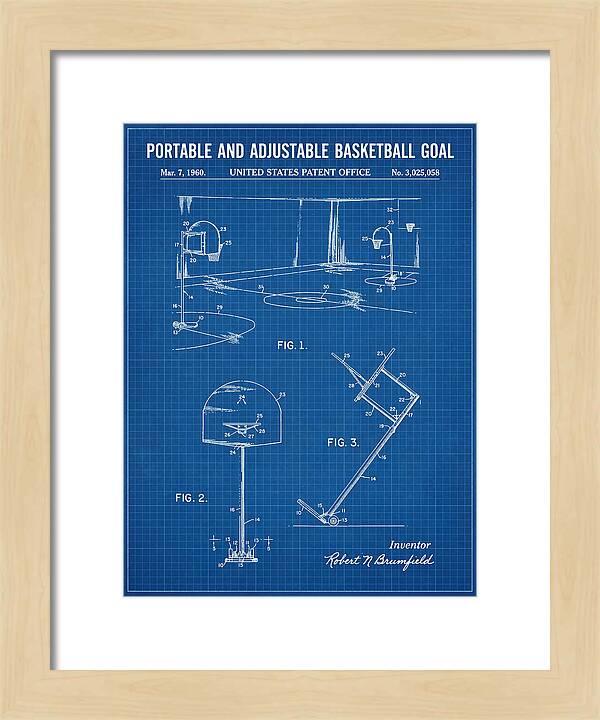 Portable Adjustable Basketball Goal Blueprint Patent Us3025058