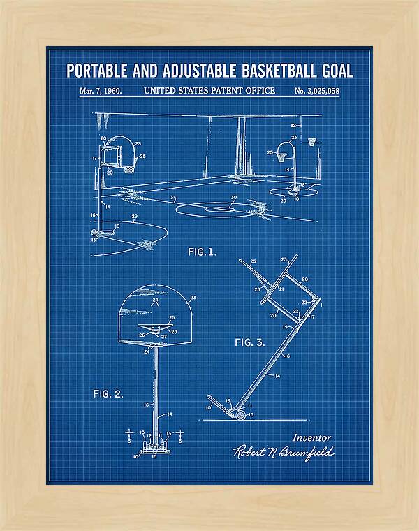 Portable Adjustable Basketball Goal Blueprint Patent Us3025058