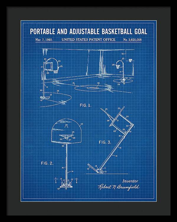 Portable Adjustable Basketball Goal Blueprint Patent Us3025058