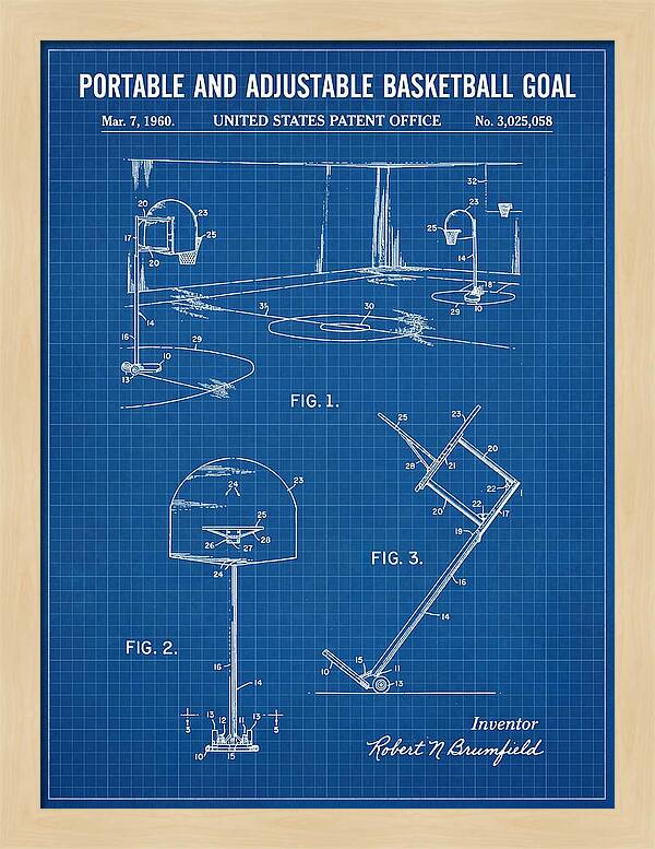 Portable Adjustable Basketball Goal Blueprint Patent Us3025058
