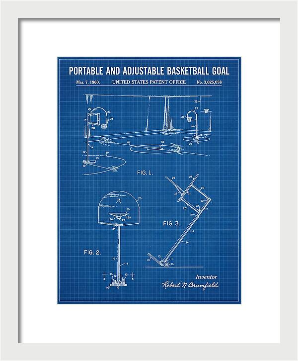 Portable Adjustable Basketball Goal Blueprint Patent Us3025058