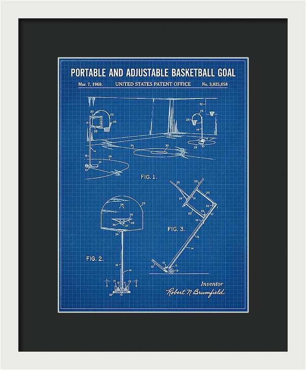Portable Adjustable Basketball Goal Blueprint Patent Us3025058