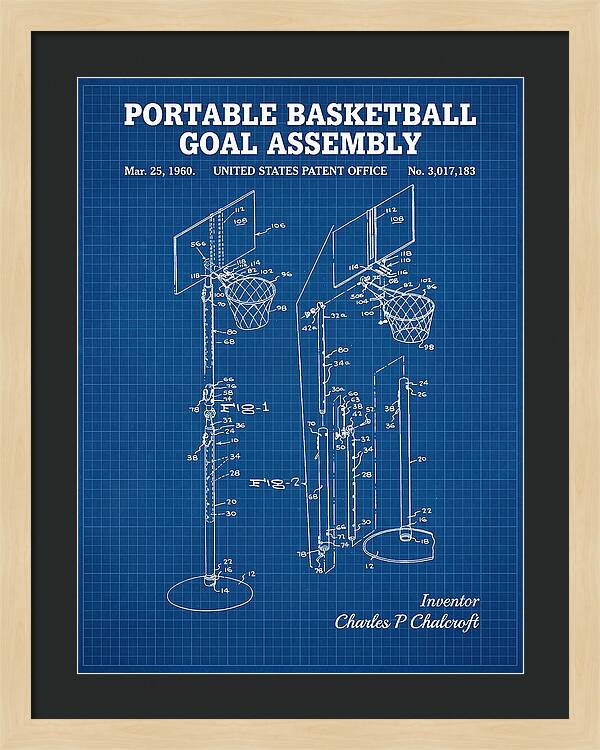 Portable Basketball Goal Assembly Blueprint Patent Us3017183