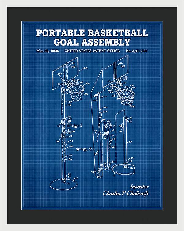 Portable Basketball Goal Assembly Blueprint Patent Us3017183