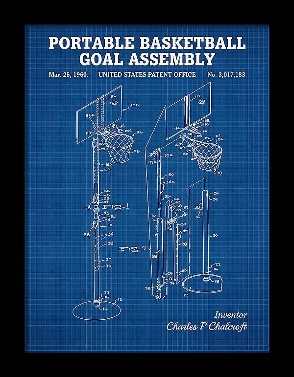 Portable Basketball Goal Assembly Blueprint Patent Us3017183
