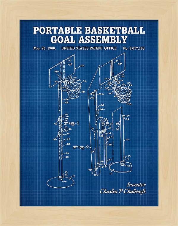 Portable Basketball Goal Assembly Blueprint Patent Us3017183