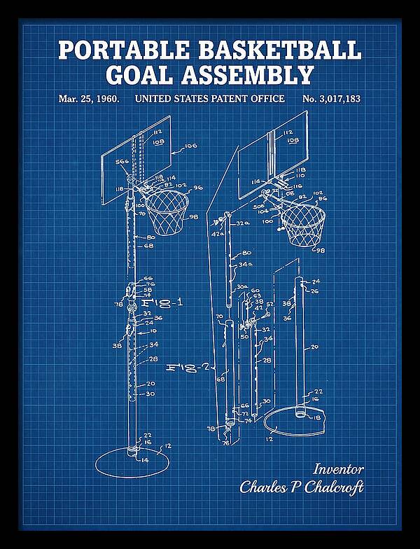 Portable Basketball Goal Assembly Blueprint Patent Us3017183
