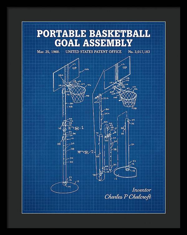 Portable Basketball Goal Assembly Blueprint Patent Us3017183