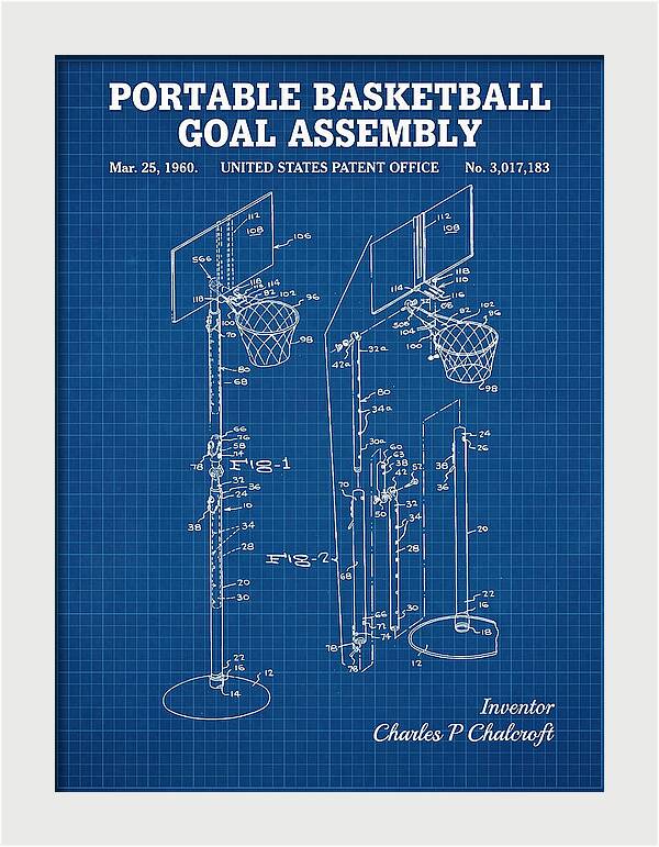 Portable Basketball Goal Assembly Blueprint Patent Us3017183