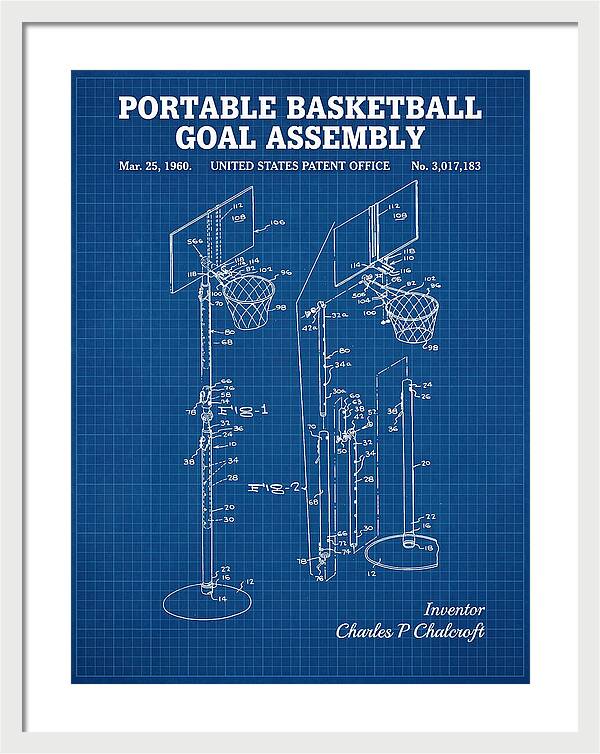 Portable Basketball Goal Assembly Blueprint Patent Us3017183
