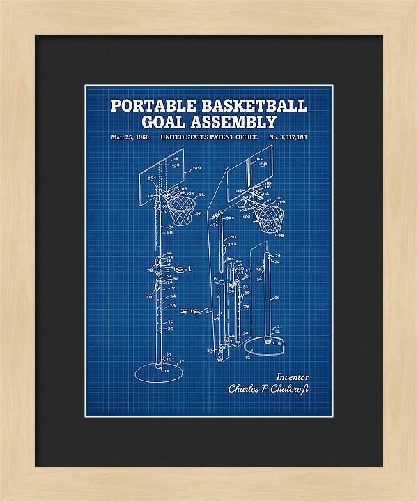 Portable Basketball Goal Assembly Blueprint Patent Us3017183