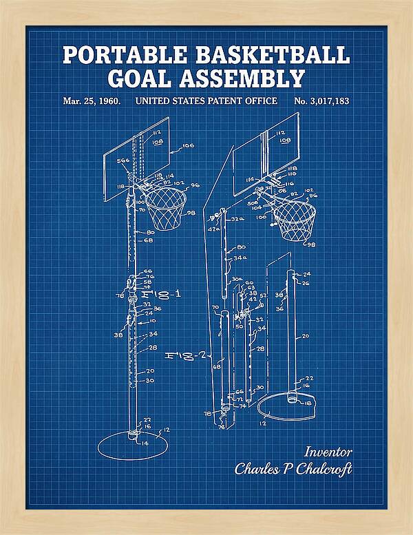 Portable Basketball Goal Assembly Blueprint Patent Us3017183
