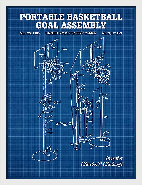 Portable Basketball Goal Assembly Blueprint Patent Us3017183