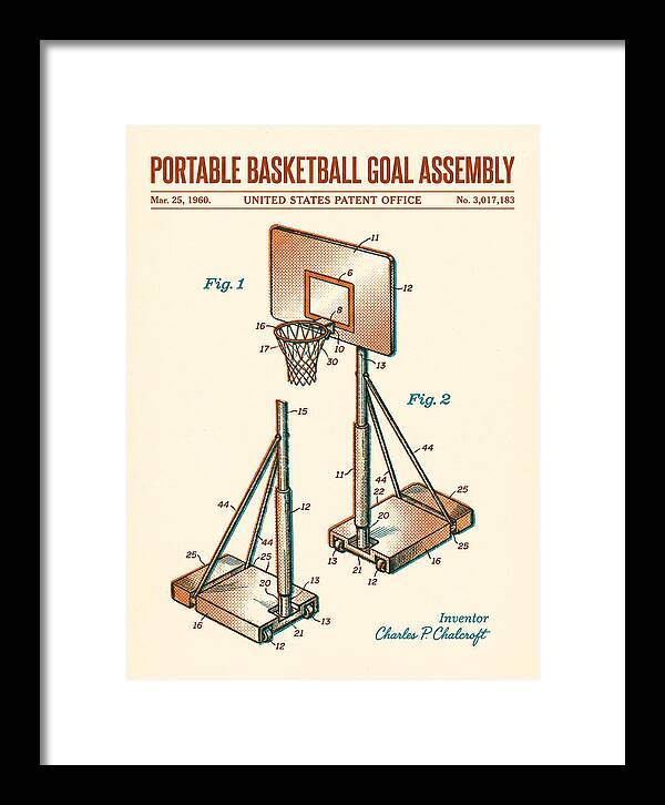 Portable Basketball Goal Assembly Retro Patent Us3017183