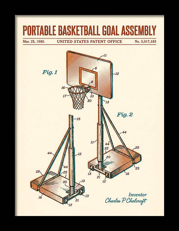 Portable Basketball Goal Assembly Retro Patent Us3017183
