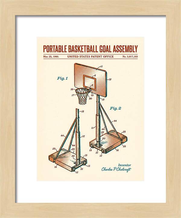 Portable Basketball Goal Assembly Retro Patent Us3017183