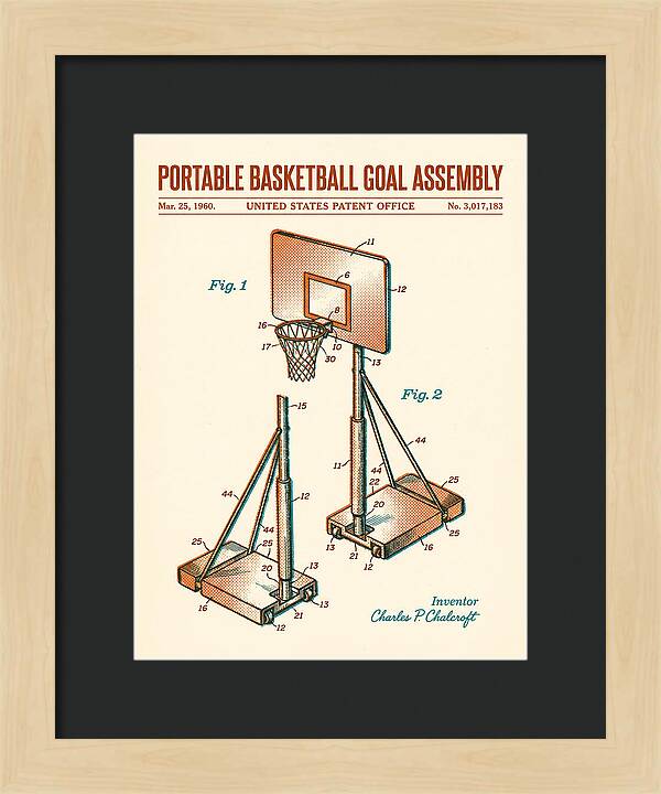 Portable Basketball Goal Assembly Retro Patent Us3017183