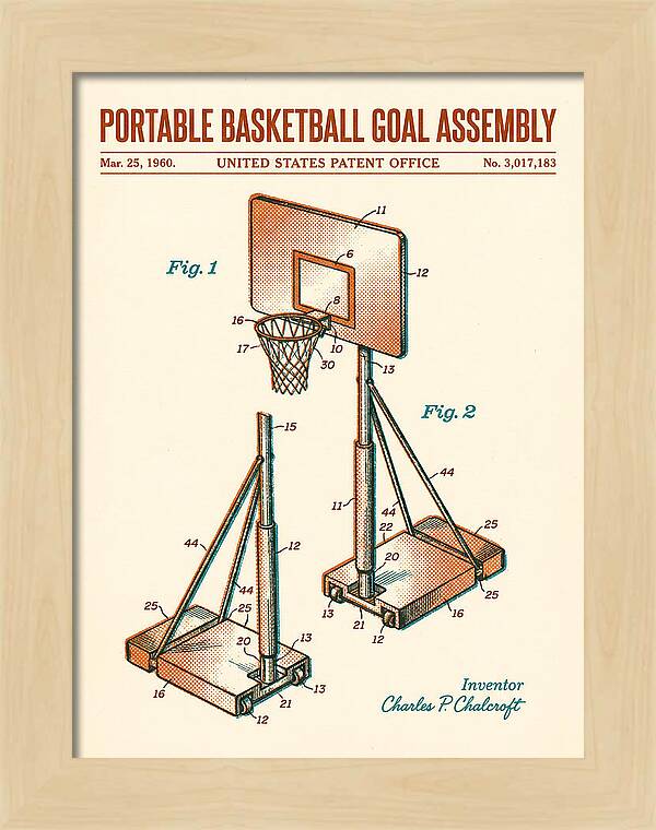 Portable Basketball Goal Assembly Retro Patent Us3017183