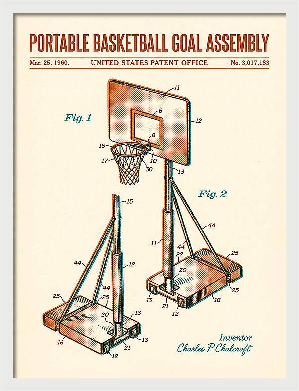 Portable Basketball Goal Assembly Retro Patent Us3017183