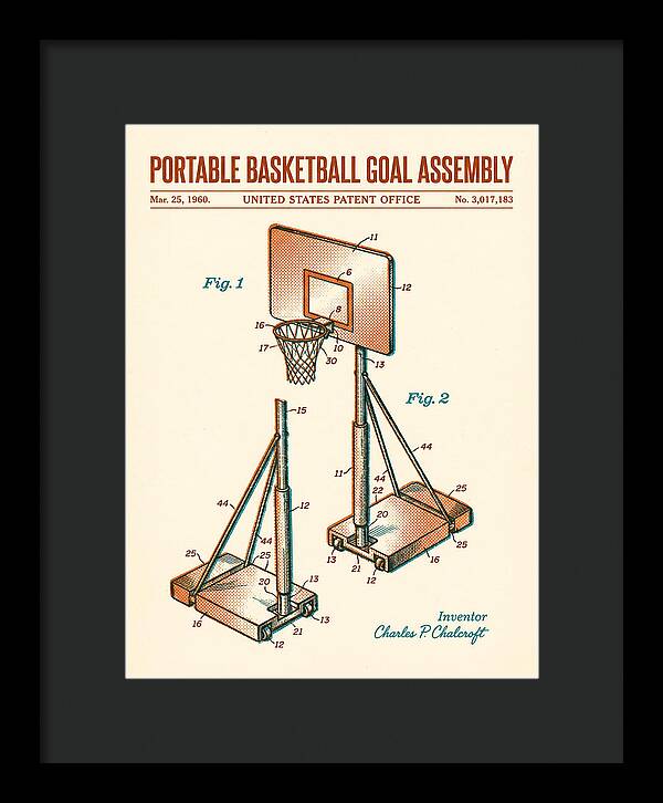 Portable Basketball Goal Assembly Retro Patent Us3017183