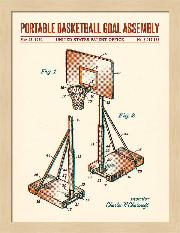 Portable Basketball Goal Assembly Retro Patent Us3017183