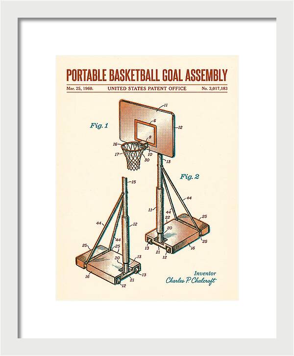 Portable Basketball Goal Assembly Retro Patent Us3017183