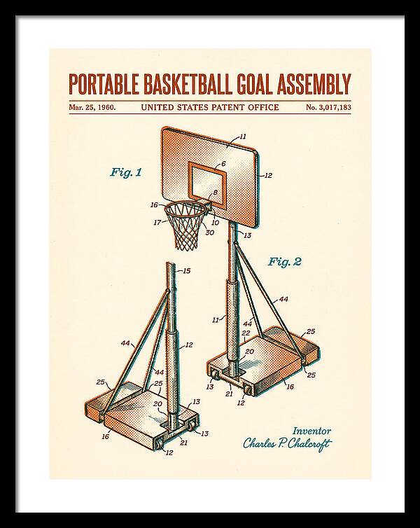 Portable Basketball Goal Assembly Retro Patent Us3017183