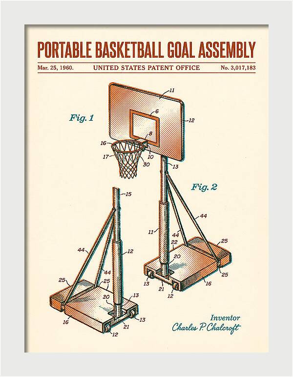 Portable Basketball Goal Assembly Retro Patent Us3017183