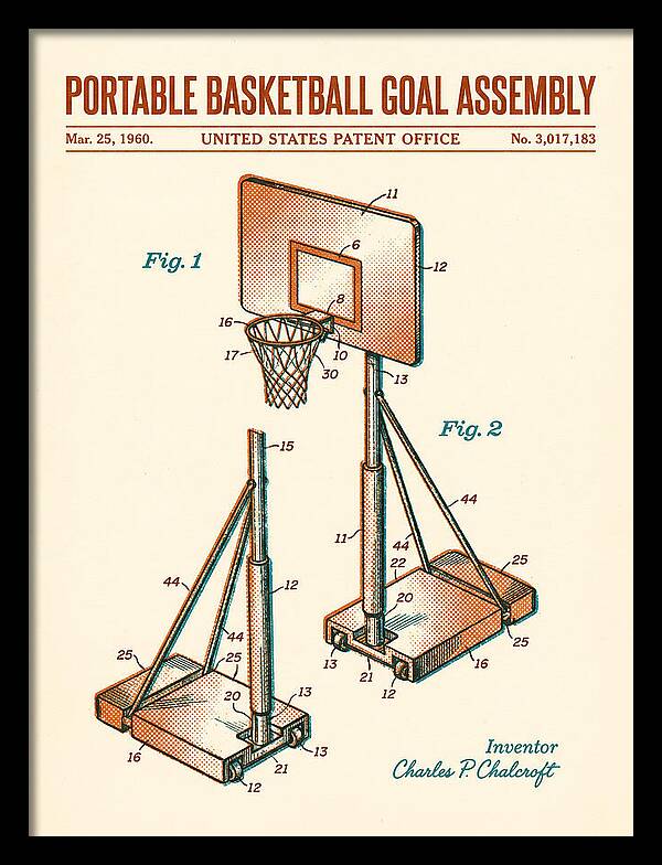 Portable Basketball Goal Assembly Retro Patent Us3017183