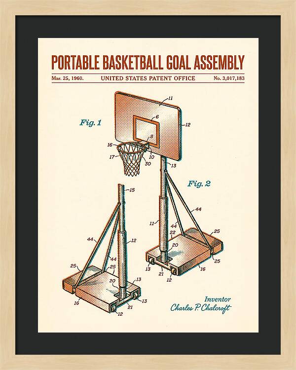 Portable Basketball Goal Assembly Retro Patent Us3017183