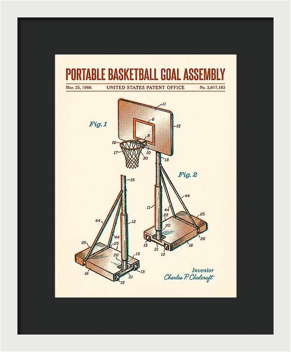 Portable Basketball Goal Assembly Retro Patent Us3017183