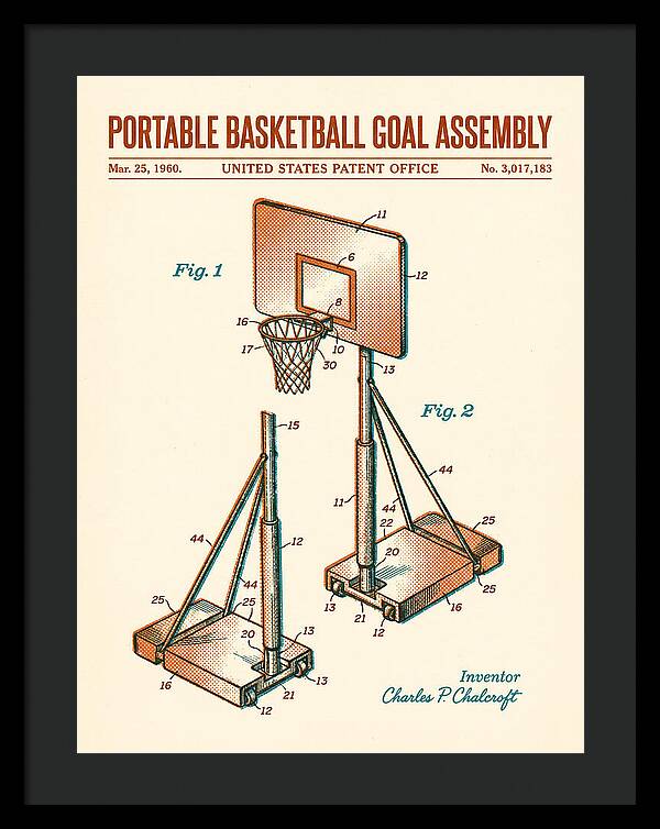 Portable Basketball Goal Assembly Retro Patent Us3017183