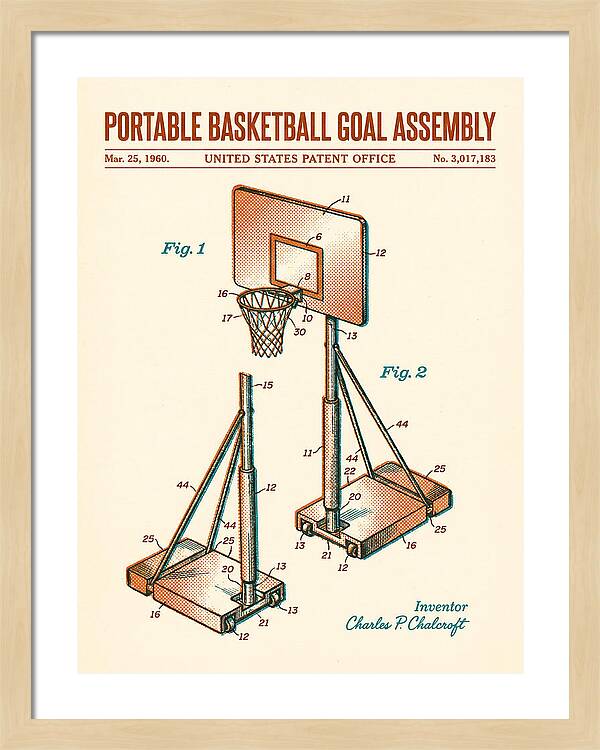 Portable Basketball Goal Assembly Retro Patent Us3017183