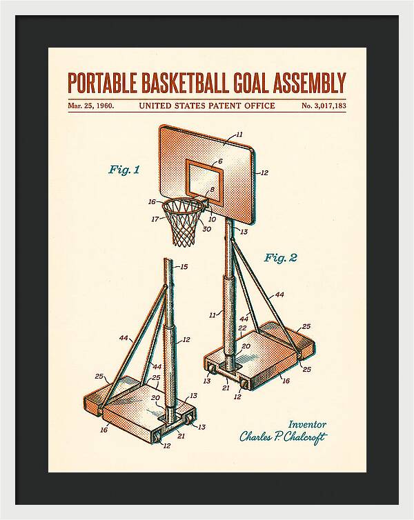 Portable Basketball Goal Assembly Retro Patent Us3017183