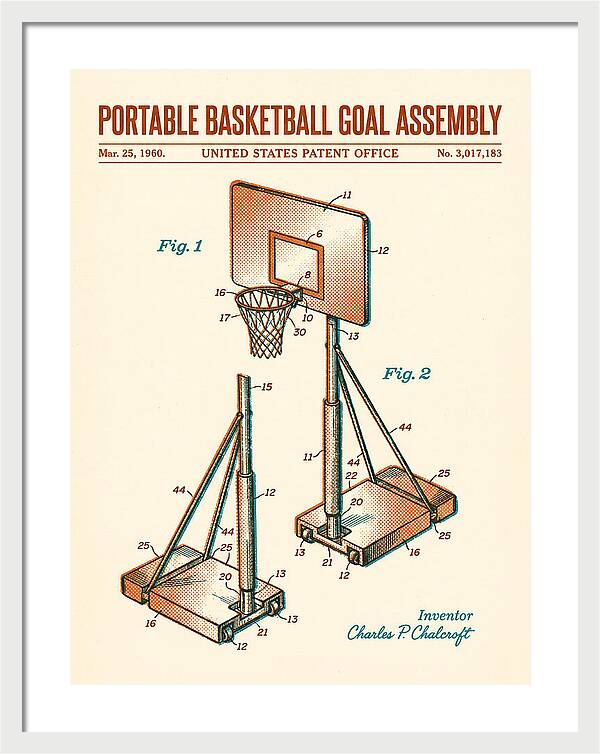 Portable Basketball Goal Assembly Retro Patent Us3017183