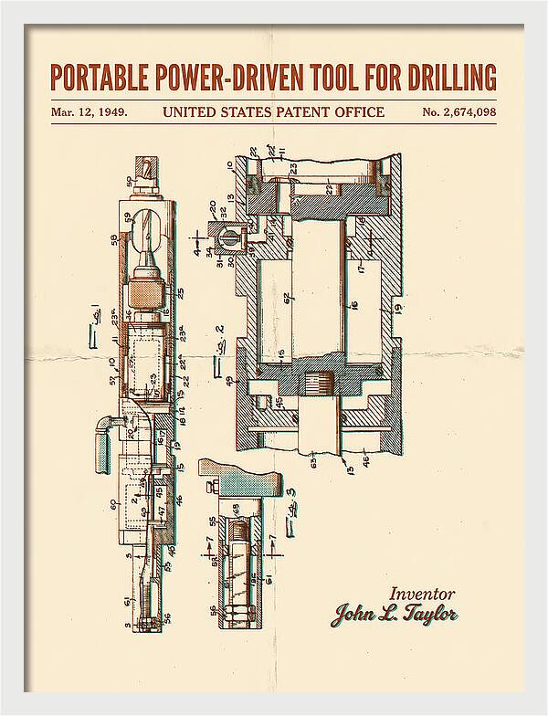 Portable Drilling Tool Retro Patent Us2674098a