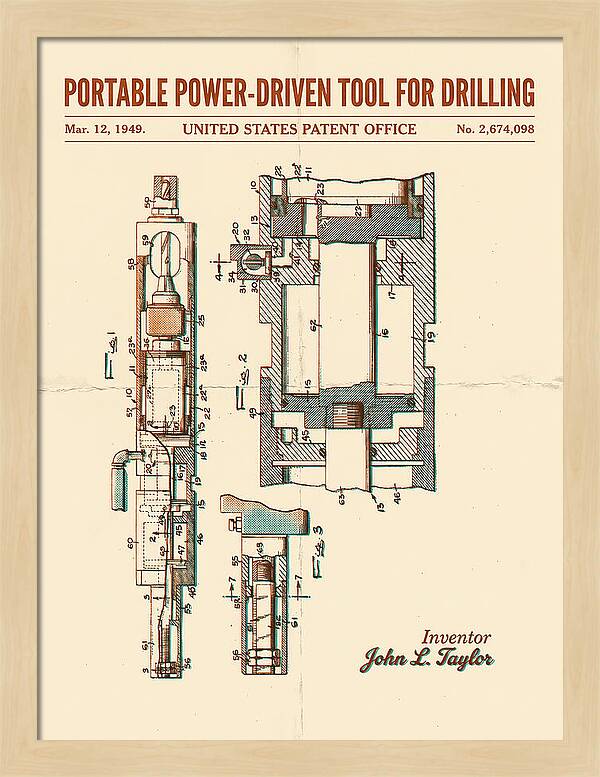 Portable Drilling Tool Retro Patent Us2674098a