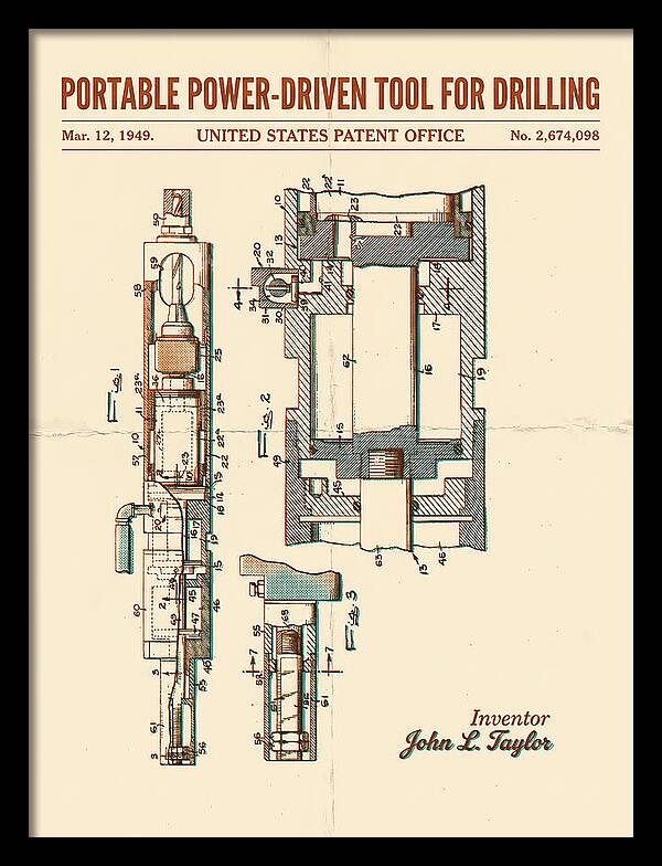 Portable Drilling Tool Retro Patent Us2674098a