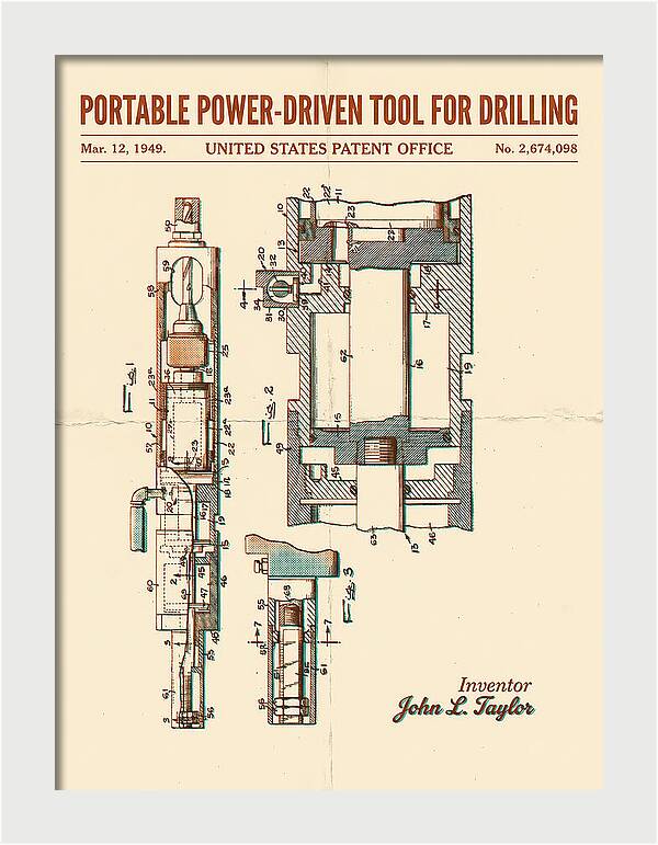 Portable Drilling Tool Retro Patent Us2674098a