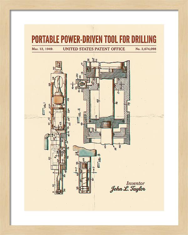 Portable Drilling Tool Retro Patent Us2674098a