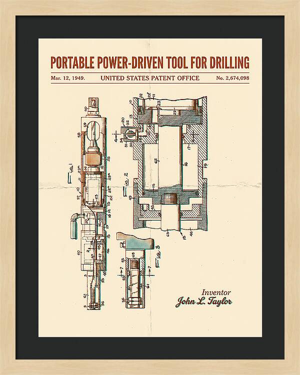 Portable Drilling Tool Retro Patent Us2674098a