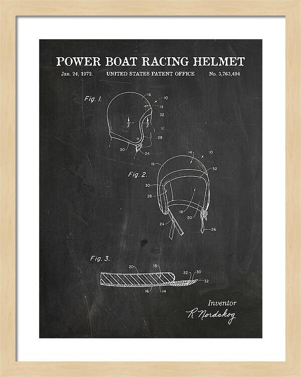 Power Boat Racing Helmet Chalkboard Patent Us3763494a