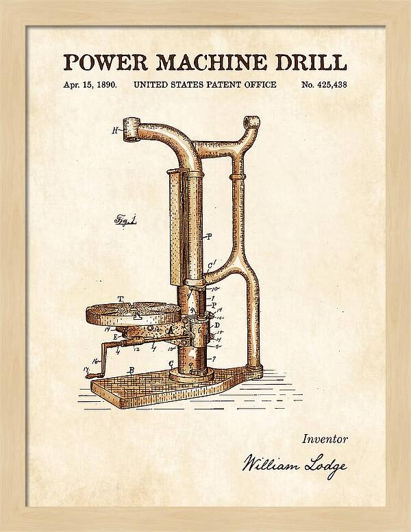 Power Machine Drill Watercolor Patent Us425438a