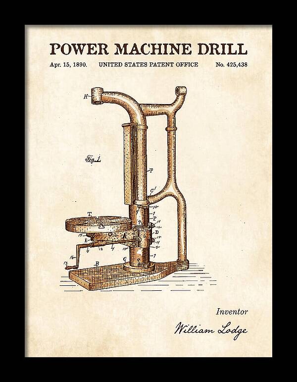 Power Machine Drill Watercolor Patent Us425438a