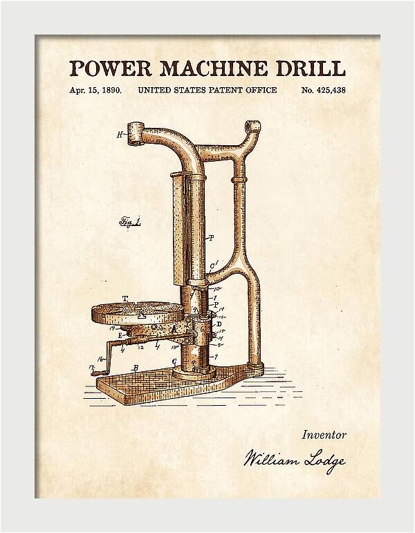 Power Machine Drill Watercolor Patent Us425438a