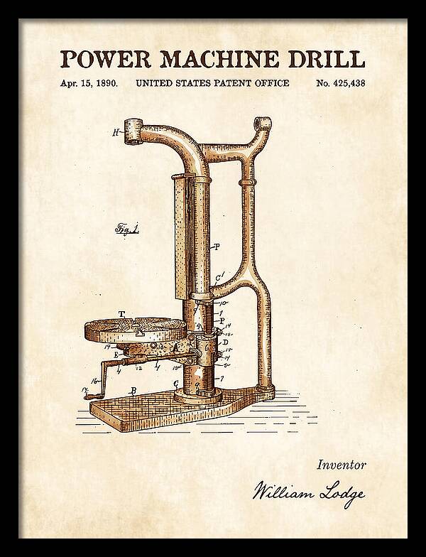 Power Machine Drill Watercolor Patent Us425438a